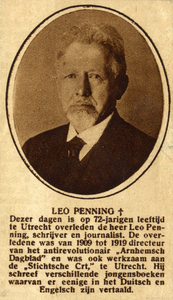 106047 Portret van Leo Penning (1854-1927), schrijver en journalist te Utrecht, die op 72-jarige leeftijd is overleden.